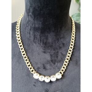 Women Gold Chain Necklace Clear Crystal Accent Lobster Clasp Elegant Minimalist